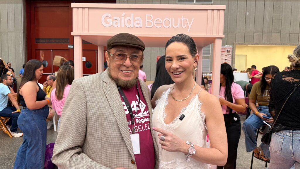 Gurgel da Amaral e Gaida Dias, cap da Gaida Beauty, com quiosque na Feira de Beleza